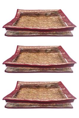 Shree Shyam Products Maroon Border Brocade Semi Transparent 2 Inch Saree Cover, 3 Pcs Set 1