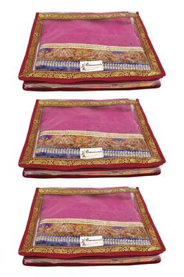 Shree Shyam Products Transparent Maroon Border 2 Inch Saree Cover, 3 Pcs Set 1