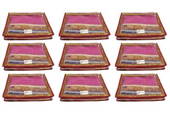 Shree Shyam Products Transparent Maroon Border 2 Inch Saree Cover, 9 Pcs Set 1