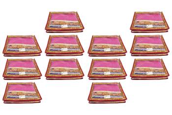 Shree Shyam Products Transparent Maroon Border 2 Inch Saree Cover, 12 Pcs Set 1