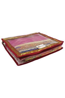 Shree Shyam Products Transparent Maroon Border 2 Inch Saree Cover, 12 Pcs Set 3