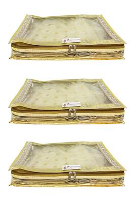 Shree Shyam Products Transparent Golden Dot Tissue 2 Inch Saree Cover, 3 Pcs Set 1
