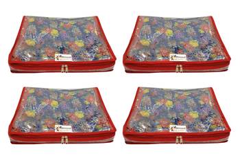 Shree Shyam Products Transparent With Bhagalpur Fabric 2 Inch Saree Cover, 4 Pcs Set 1
