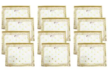 Shree Shyam Products Golden Lace Border Polka Dot Transparent Single Saree Cover, 12 Pcs Set 1