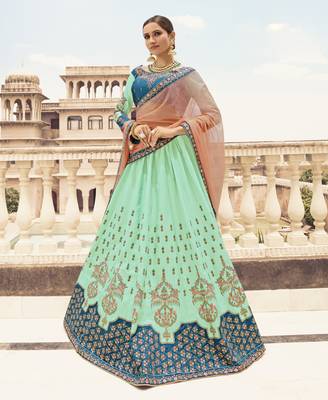 Sea Green Embroidered Silk Semi Stitched Lehenga 1