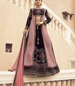 Dark Wine Embroidered Velvet Semi Stitched Lehenga