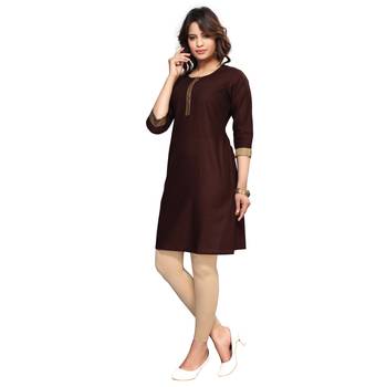 Brown plain cotton kurti 3