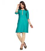Turquoise plain cotton kurti