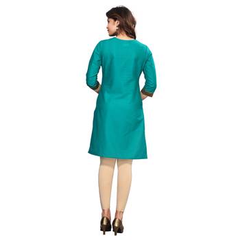 Turquoise plain cotton kurti 2