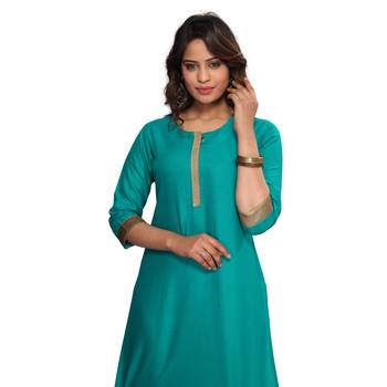 Turquoise plain cotton kurti 4