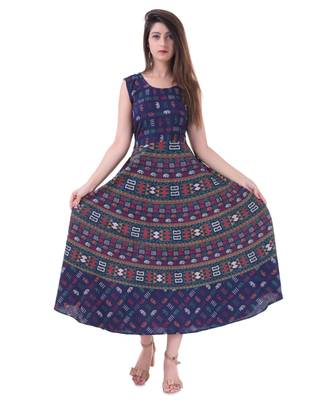 RUDRA Jaipuri Stylist  Cotton Printed Women's Maxi Long Dress (Free Size Upto 44-XXL) 1