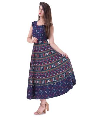 RUDRA Jaipuri Stylist  Cotton Printed Women's Maxi Long Dress (Free Size Upto 44-XXL) 2