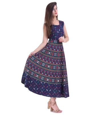 RUDRA Jaipuri Stylist  Cotton Printed Women's Maxi Long Dress (Free Size Upto 44-XXL) 3
