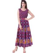 RUDRA Jaipuri Stylist  Cotton Printed Women's Maxi Long Dress (Free Size Upto 44-XXL)