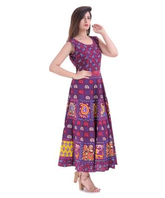 RUDRA Jaipuri Stylist  Cotton Printed Women's Maxi Long Dress (Free Size Upto 44-XXL) 3