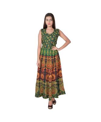 RUDRA Jaipuri Stylist  Cotton Printed Women's Maxi Long Dress (Free Size Upto 44-XXL) 1