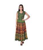 RUDRA Jaipuri Stylist  Cotton Printed Women's Maxi Long Dress (Free Size Upto 44-XXL)