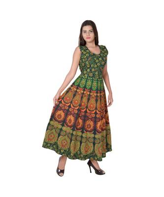 RUDRA Jaipuri Stylist  Cotton Printed Women's Maxi Long Dress (Free Size Upto 44-XXL) 2