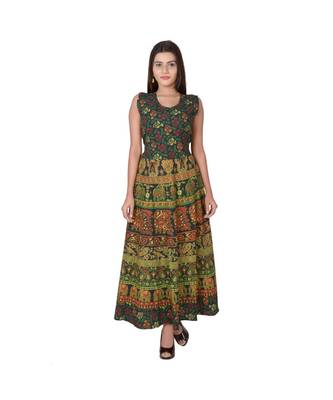 RUDRA Jaipuri Stylist  Cotton Printed Women's Maxi Long Dress (Free Size Upto 44-XXL) 1