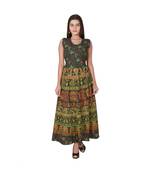 RUDRA Jaipuri Stylist  Cotton Printed Women's Maxi Long Dress (Free Size Upto 44-XXL)