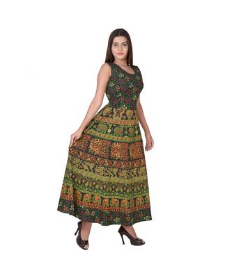 RUDRA Jaipuri Stylist  Cotton Printed Women's Maxi Long Dress (Free Size Upto 44-XXL) 2