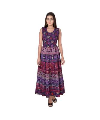 RUDRA Jaipuri Stylist  Cotton Printed Women's Maxi Long Dress (Free Size Upto 44-XXL) 1