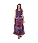 RUDRA Jaipuri Stylist  Cotton Printed Women's Maxi Long Dress (Free Size Upto 44-XXL)