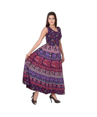 RUDRA Jaipuri Stylist  Cotton Printed Women's Maxi Long Dress (Free Size Upto 44-XXL) 2