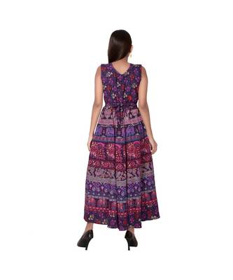 RUDRA Jaipuri Stylist  Cotton Printed Women's Maxi Long Dress (Free Size Upto 44-XXL) 4