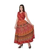 RUDRA Jaipuri Stylist  Cotton Printed Women's Maxi Long Dress (Free Size Upto 44-XXL)