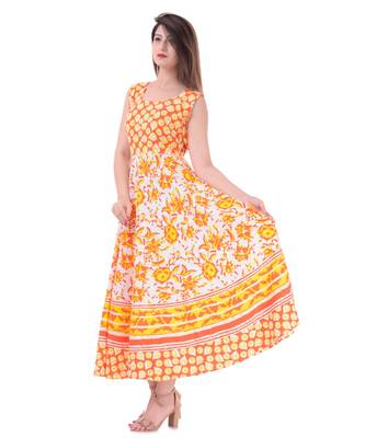 RUDRA Jaipuri Stylist  Cotton Printed Women's Maxi Long Dress (Free Size Upto 44-XXL) 2