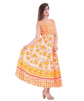 RUDRA Jaipuri Stylist  Cotton Printed Women's Maxi Long Dress (Free Size Upto 44-XXL) 3