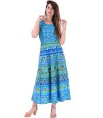 RUDRA Jaipuri Stylist  Cotton Printed Women's Maxi Long Dress (Free Size Upto 44-XXL)
