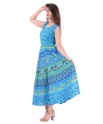 RUDRA Jaipuri Stylist  Cotton Printed Women's Maxi Long Dress (Free Size Upto 44-XXL) 2