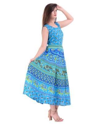 RUDRA Jaipuri Stylist  Cotton Printed Women's Maxi Long Dress (Free Size Upto 44-XXL) 3