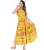 RUDRA Jaipuri Stylist  Cotton Printed Women's Maxi Long Dress (Free Size Upto 44-XXL)