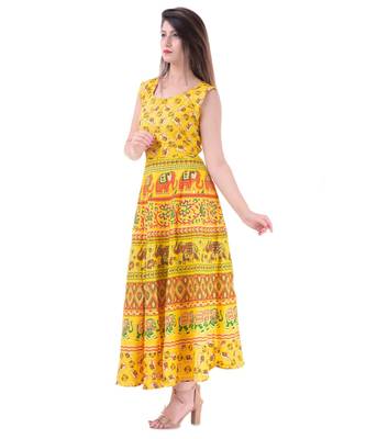 RUDRA Jaipuri Stylist  Cotton Printed Women's Maxi Long Dress (Free Size Upto 44-XXL) 2