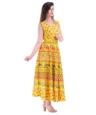 RUDRA Jaipuri Stylist  Cotton Printed Women's Maxi Long Dress (Free Size Upto 44-XXL) 3
