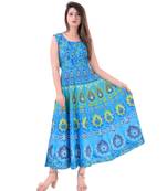 RUDRA Jaipuri Stylist  Cotton Printed Women's Maxi Long Dress (Free Size Upto 44-XXL)