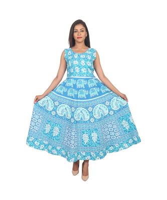 RUDRA Jaipuri Stylist  Cotton Printed Women's Maxi Long Dress (Free Size Upto 44-XXL) 1