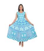 RUDRA Jaipuri Stylist  Cotton Printed Women's Maxi Long Dress (Free Size Upto 44-XXL)