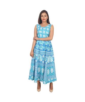 RUDRA Jaipuri Stylist  Cotton Printed Women's Maxi Long Dress (Free Size Upto 44-XXL) 2