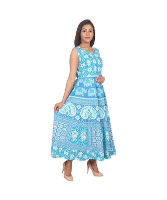 RUDRA Jaipuri Stylist  Cotton Printed Women's Maxi Long Dress (Free Size Upto 44-XXL) 3