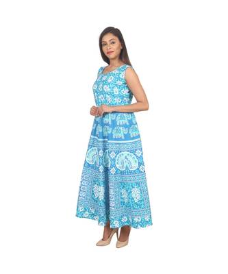 RUDRA Jaipuri Stylist  Cotton Printed Women's Maxi Long Dress (Free Size Upto 44-XXL) 4