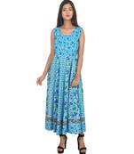 RUDRA Jaipuri Stylist  Cotton Printed Women's Maxi Long Dress (Free Size Upto 44-XXL)