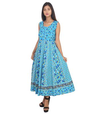 RUDRA Jaipuri Stylist  Cotton Printed Women's Maxi Long Dress (Free Size Upto 44-XXL) 2