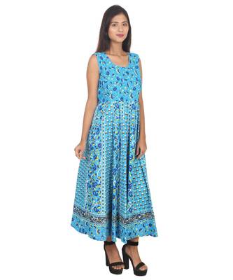RUDRA Jaipuri Stylist  Cotton Printed Women's Maxi Long Dress (Free Size Upto 44-XXL) 3