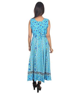 RUDRA Jaipuri Stylist  Cotton Printed Women's Maxi Long Dress (Free Size Upto 44-XXL) 4