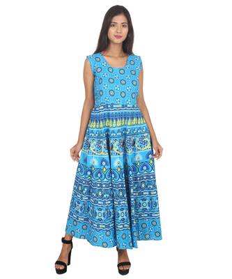 RUDRA Jaipuri Stylist  Cotton Printed Women's Maxi Long Dress (Free Size Upto 44-XXL) 1
