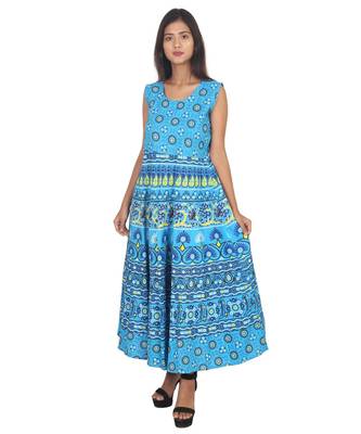 RUDRA Jaipuri Stylist  Cotton Printed Women's Maxi Long Dress (Free Size Upto 44-XXL) 2